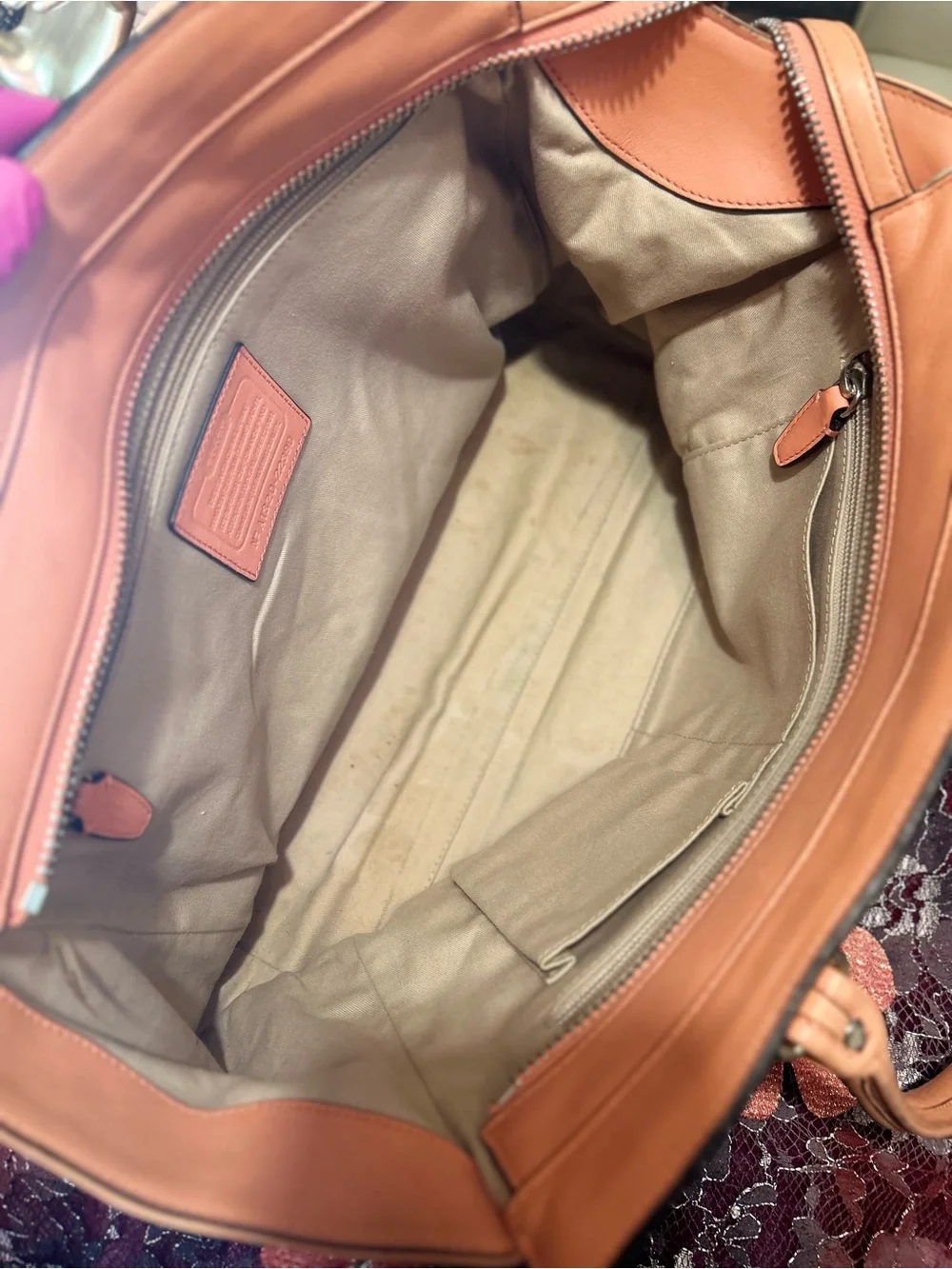 Coach Legacy Perforated Medium Candace Carryall in a coral Leather w Tassels